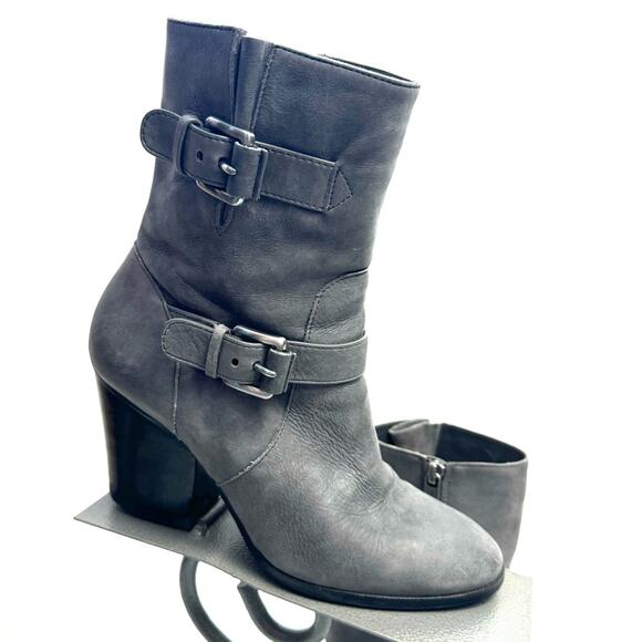 MICHAEL KORS Gray Leather Heeled Booties Boots Size 6.5 - Picture 1 of 10